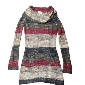 Bobbie Brooks Fold Over Cowl Neck Striped Knit Sweater Dress Size Medium